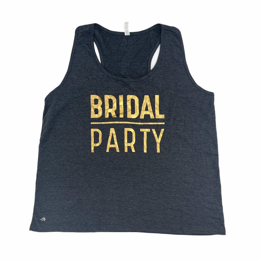 Ideology Bride Bridal Party Tank Top Grey Shirt Gold Letter‎ 2X